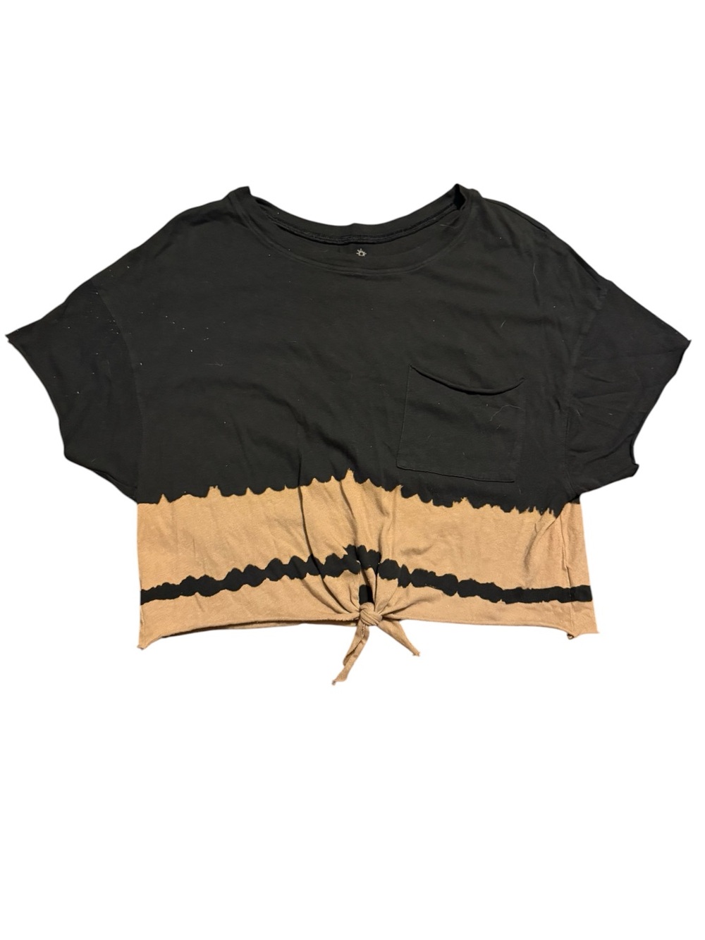 aerie Black and Tan Tie-Front Crop Tee